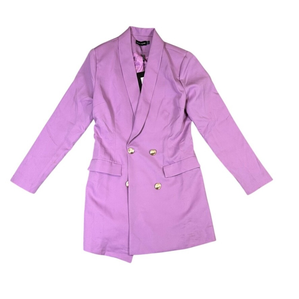 NWT PrettyLittleThing Lilac Gold Button Blazer Dress CMA5897 Purple Mini Size 8